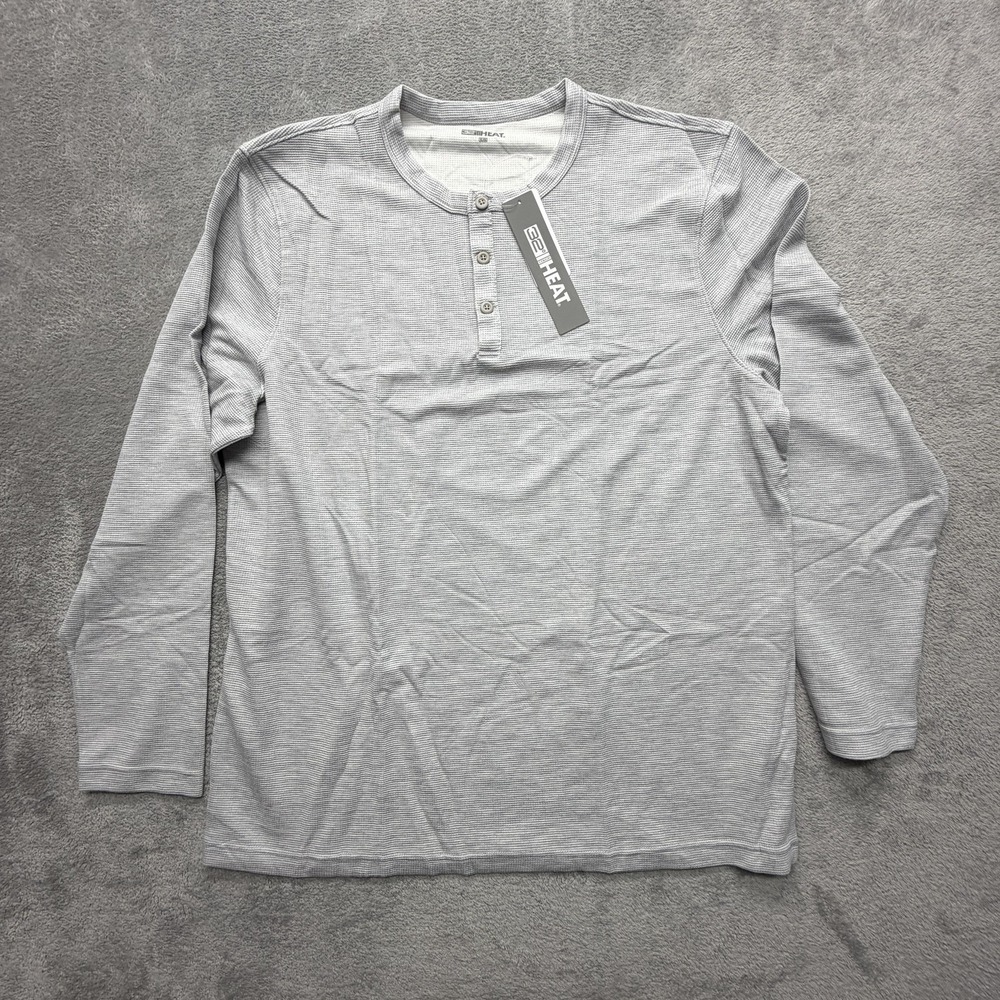 32° HEAT Pullover Mens XL Gray Thermal Waffle Henley Long Sleeve Casual NWT
